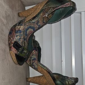 Not Rated Paisley Heels in Green and Brown